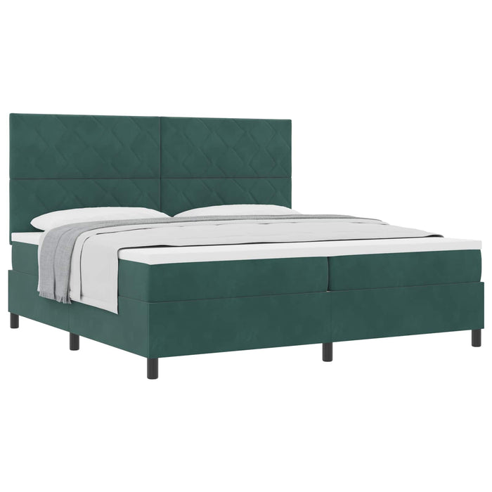 Pat cu arcuri cu headboard Verde închis 200 x 200 cm Catifea WALTI