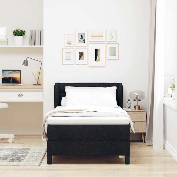 Pat cu arcuri cu saltea cu headboard Negru 80 x 200 cm țesătură WALTI