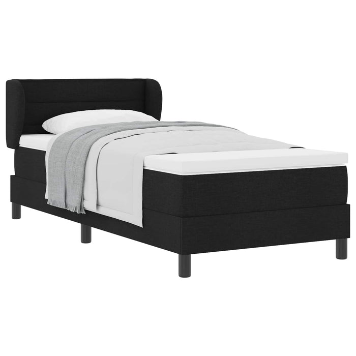 Pat cu arcuri cu saltea cu headboard Negru 80 x 200 cm țesătură WALTI