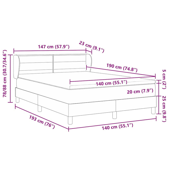 Pat cu arcuri cu saltea Gri închis 140 x 190 cm țesătură - WALTI WALTI