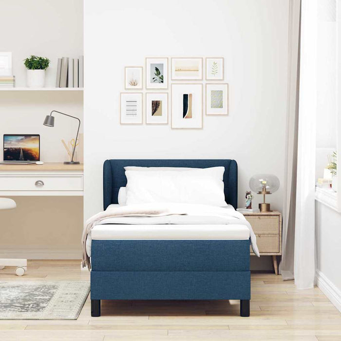 Pat cu arcuri cu headboard albastru 80 x 200 cm țesătură - WALTI WALTI