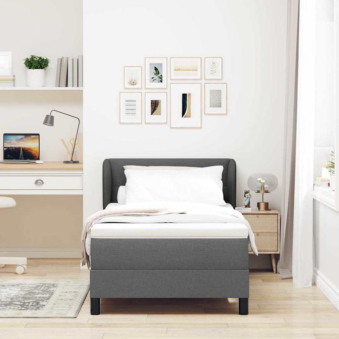 Pat cu arcuri cu headboard Gri închis 100 x 200 cm țesătură WALTI