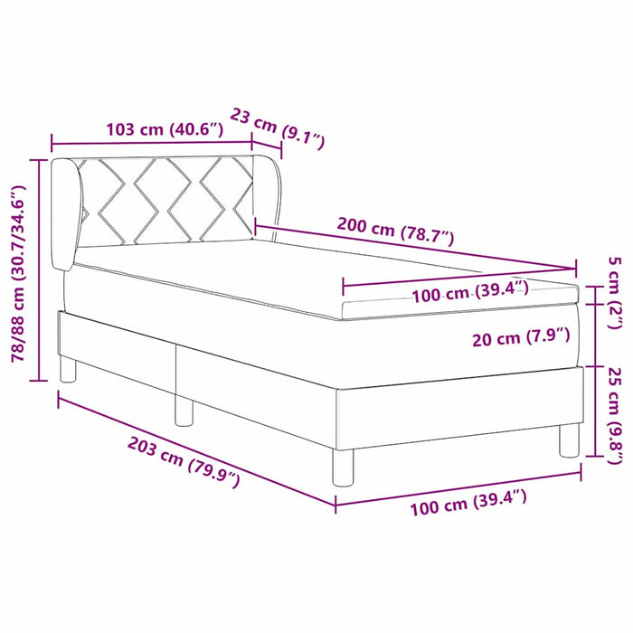 Pat cu arcuri cu headboard Gri deschis 100 x 200 cm țesătură WALTI