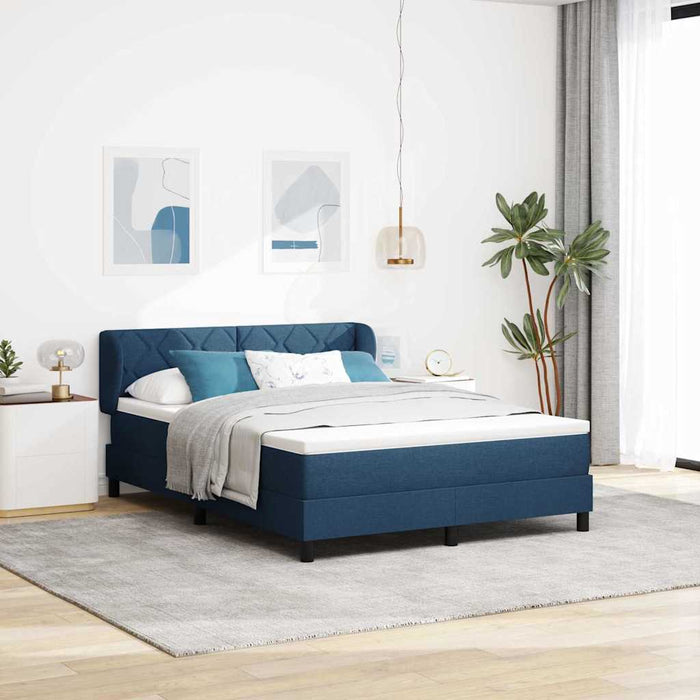 Pat cu arcuri cu headboard albastru 140 x 190 cm țesătură WALTI
