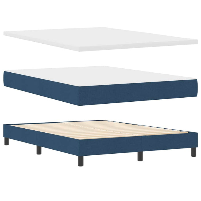 Pat cu arcuri cu headboard albastru 140 x 190 cm țesătură WALTI