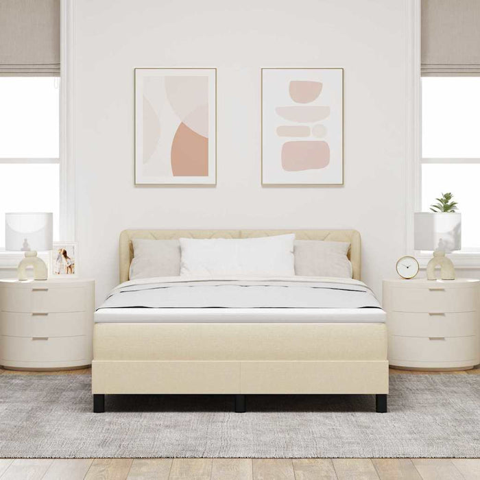 Pat cu arcuri cu headboard Crem 140 x 200 cm țesătură WALTI
