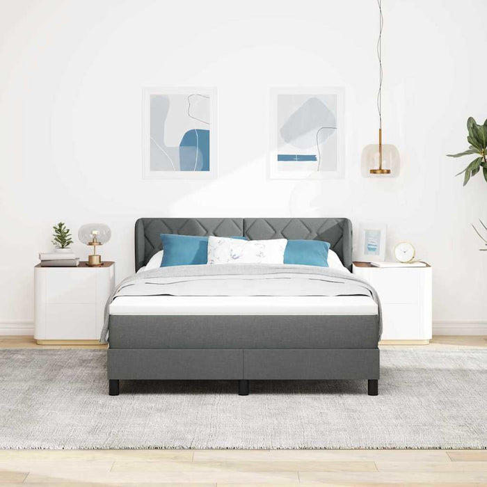Pat cu arcuri cu headboard Gri închis 160 x 200 cm țesătură WALTI