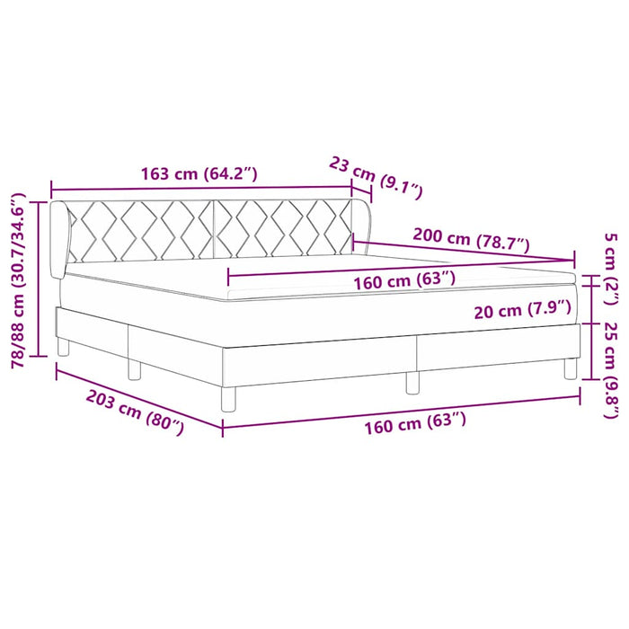 Pat cu arcuri cu headboard Gri închis 160 x 200 cm țesătură WALTI