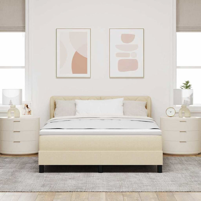 Pat cu arcuri cu headboard Crem 160 x 200 cm țesătură WALTI