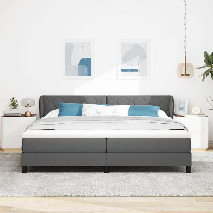 Pat cu arcuri cu headboard Gri închis 200 x 200 cm țesătură WALTI