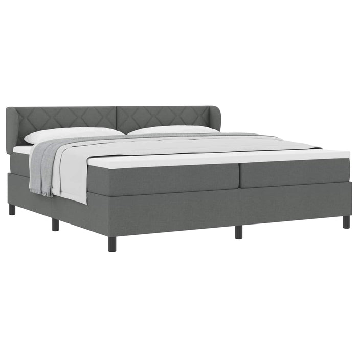 Pat cu arcuri cu headboard Gri închis 200 x 200 cm țesătură WALTI