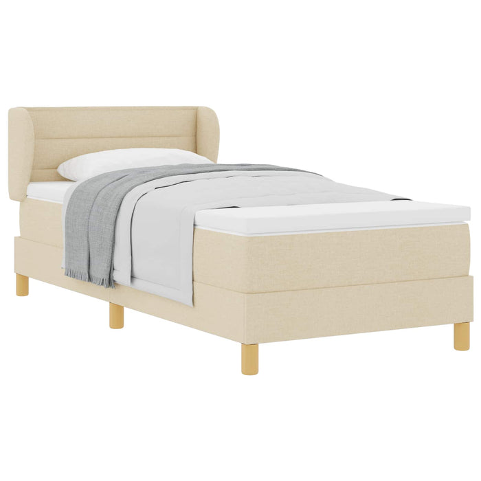 Pat cu arcuri cu saltea cu headboard Crem 90 x 190 cm țesătură - WALTI WALTI