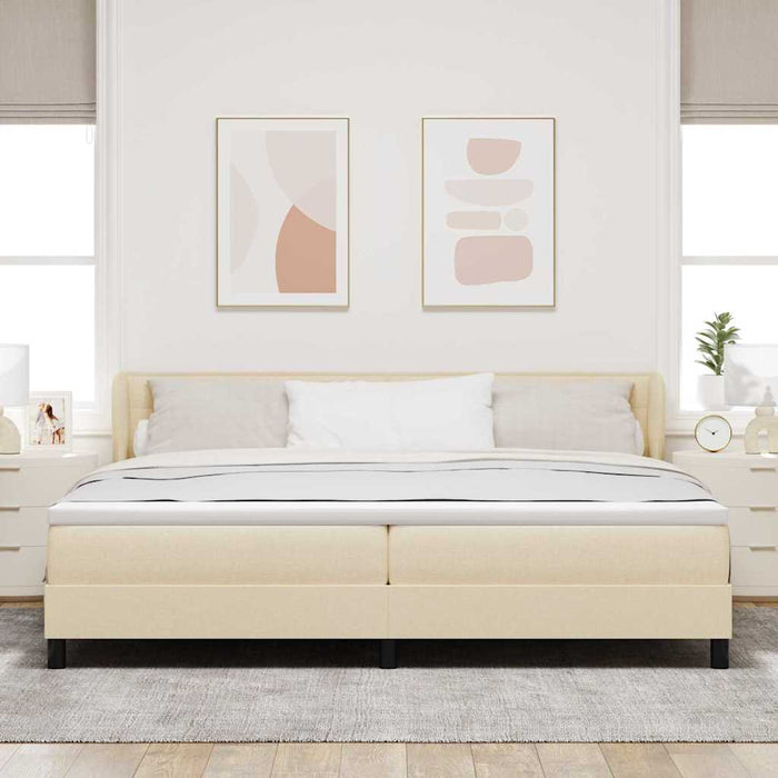 Pat cu arcuri cu saltea cu headboard Crem 200 x 200 cm țesătură - WALTI WALTI