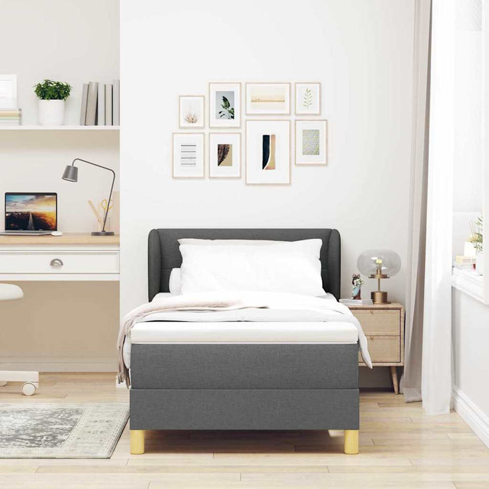 Pat cu arcuri cu headboard Gri închis 100 x 200 cm țesătură WALTI