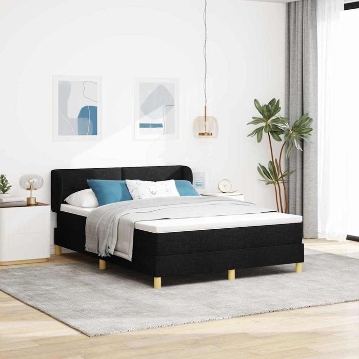 Pat cu arcuri cu headboard Negru 140 x 190 cm țesătură - WALTI WALTI