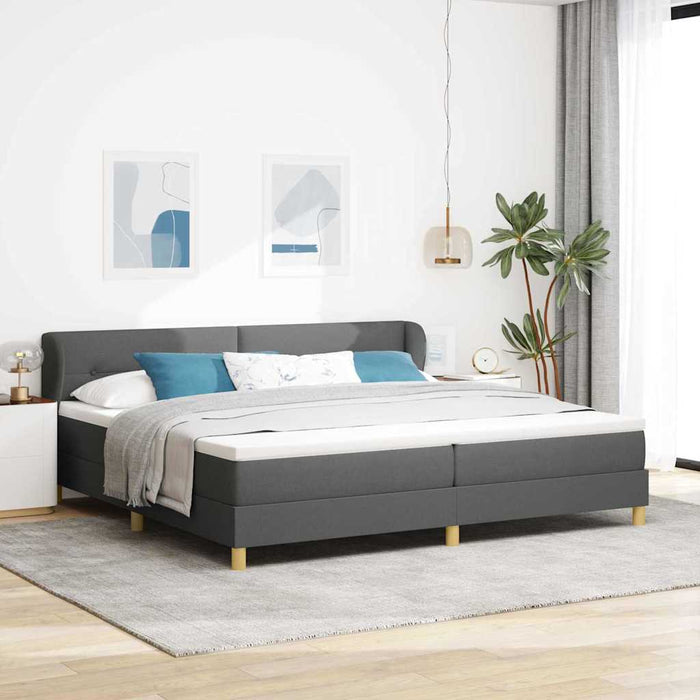 Pat cu arcuri cu headboard Gri închis 200 x 200 cm țesătură - WALTI WALTI
