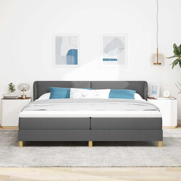 Pat cu arcuri cu headboard Gri închis 200 x 200 cm țesătură - WALTI WALTI