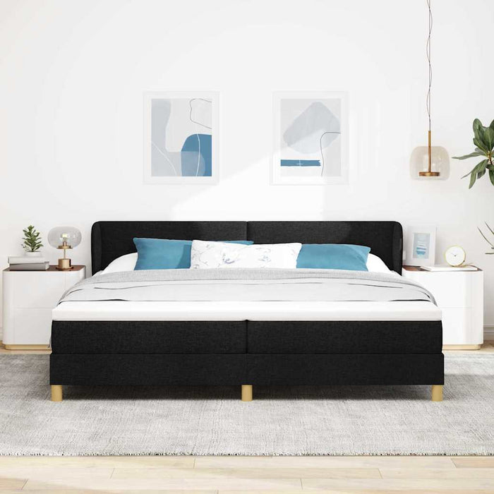 Pat cu arcuri cu headboard Negru 200 x 200 cm țesătură WALTI