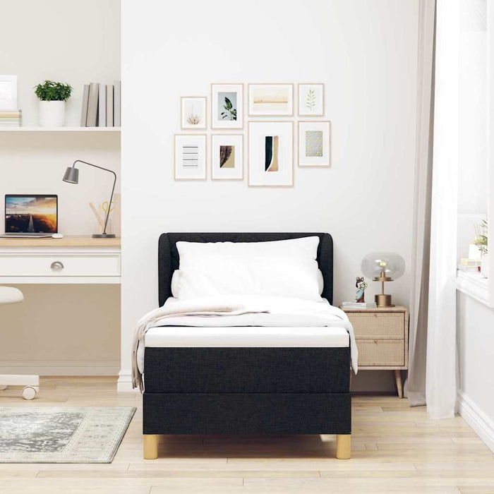 Pat cu arcuri cu saltea cu headboard Negru 80 x 200 cm țesătură - WALTI WALTI