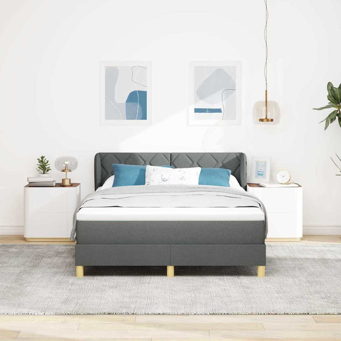 Pat cu arcuri cu headboard Gri închis 140 x 200 cm țesătură WALTI