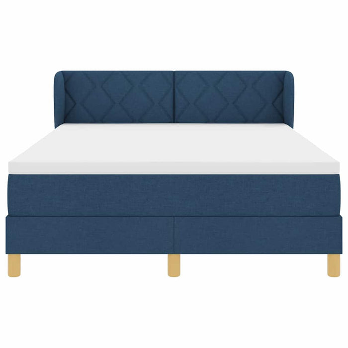 Pat cu arcuri cu headboard albastru 140 x 200 cm țesătură - WALTI WALTI