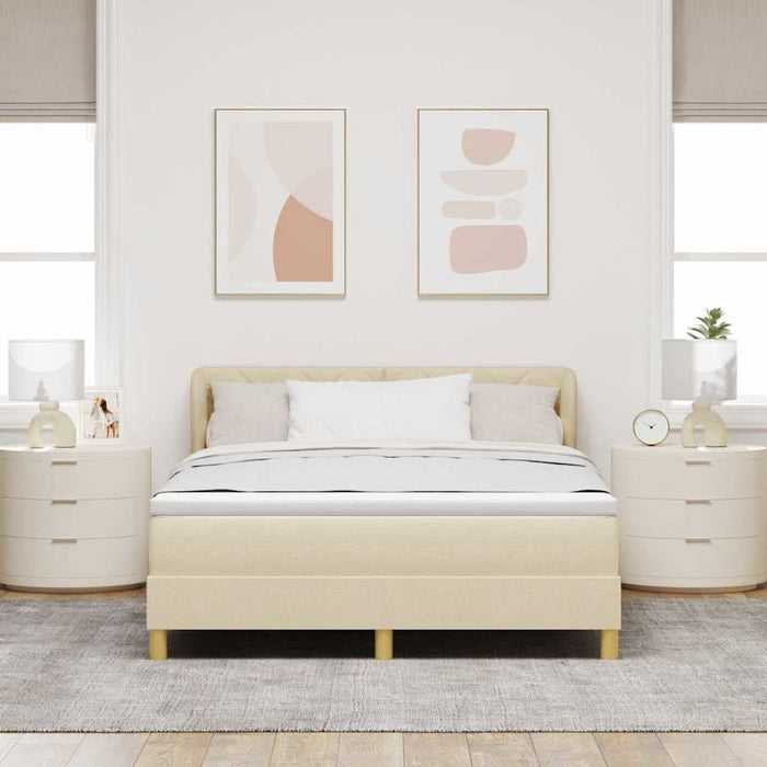 Pat cu arcuri cu headboard Crem 160 x 200 cm țesătură WALTI