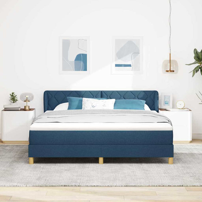 Pat cu arcuri cu headboard albastru 180 x 200 cm țesătură WALTI