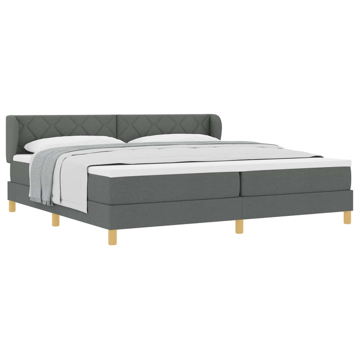 Pat cu arcuri cu headboard Gri închis 200 x 200 cm țesătură WALTI