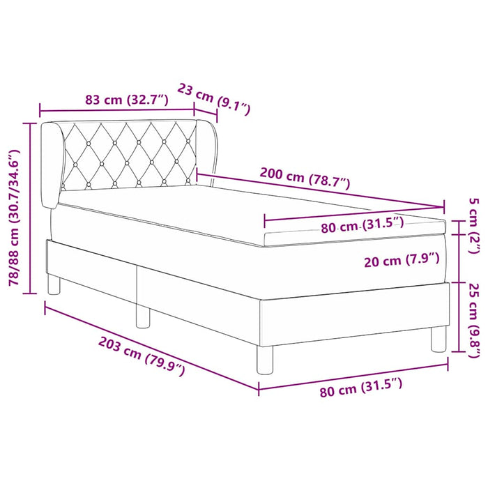Pat cu arcuri cu saltea Albastru închis 80 x 200 cm Catifea - WALTI WALTI