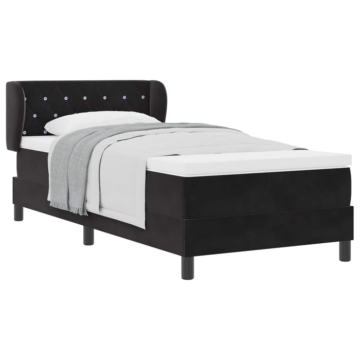 Pat cu arcuri cu saltea cu headboard Negru 90 x 200 cm Catifea - WALTI WALTI