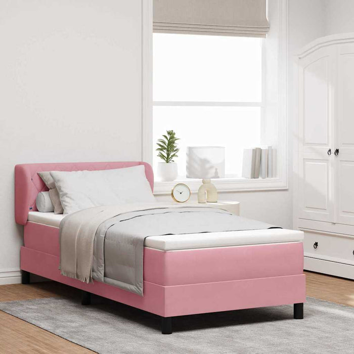 Pat cu arcuri cu headboard Roz 90 x 200 cm Catifea WALTI