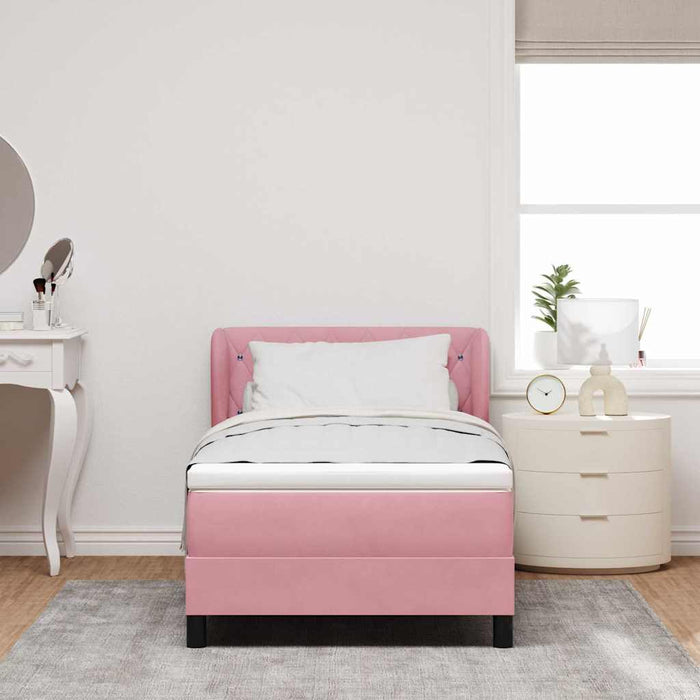 Pat cu arcuri cu headboard Roz 90 x 200 cm Catifea WALTI