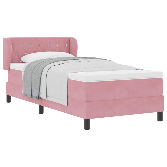 Pat cu arcuri cu headboard Roz 90 x 200 cm Catifea WALTI