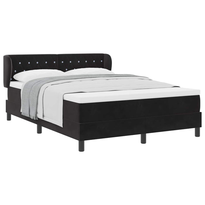 Pat cu arcuri cu headboard Negru 140 x 190 cm Catifea WALTI