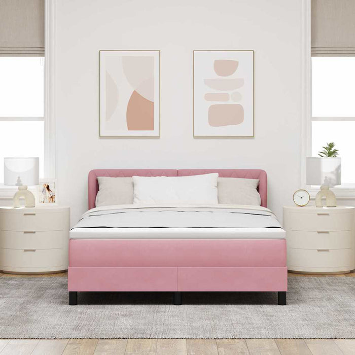 Pat cu arcuri cu headboard Roz 140 x 190 cm Catifea WALTI