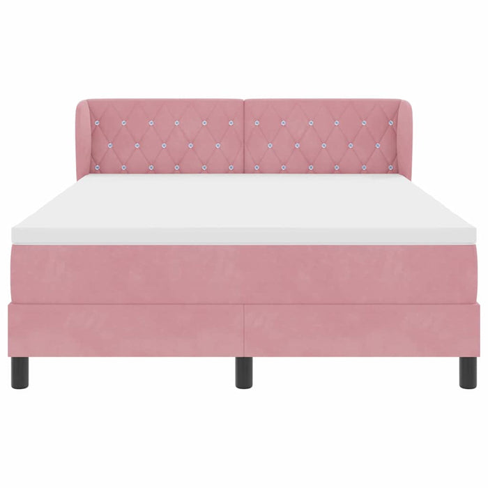 Pat cu arcuri cu headboard Roz 140 x 190 cm Catifea WALTI