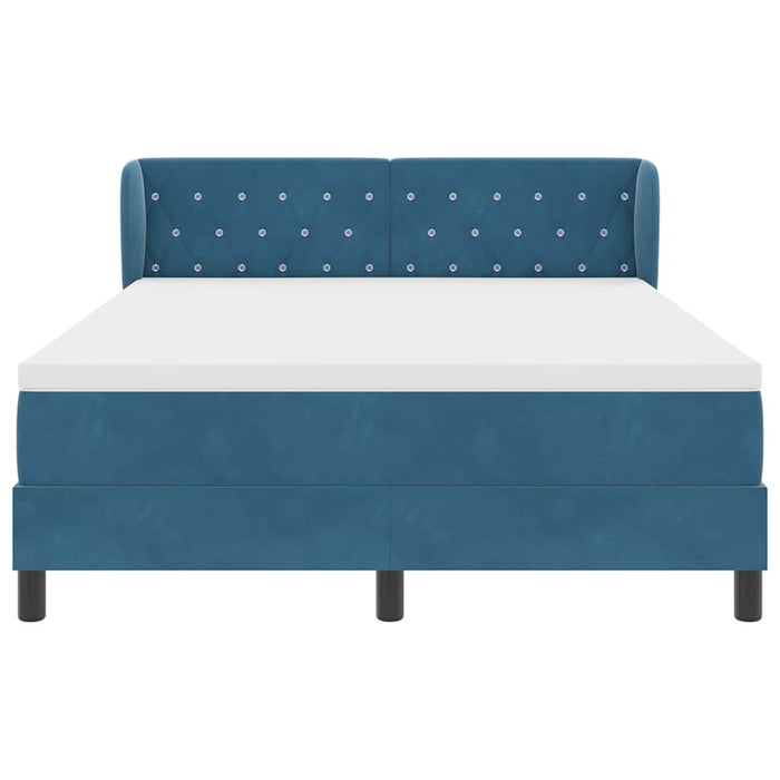 Pat cu arcuri cu headboard Albastru închis 160 x 200 cm Catifea WALTI