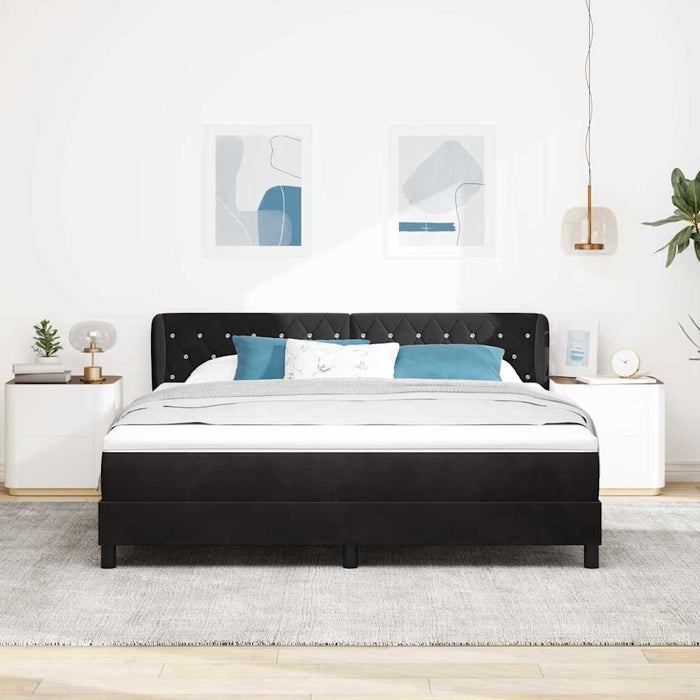 Pat cu arcuri cu headboard Negru 180 x 200 cm Catifea WALTI