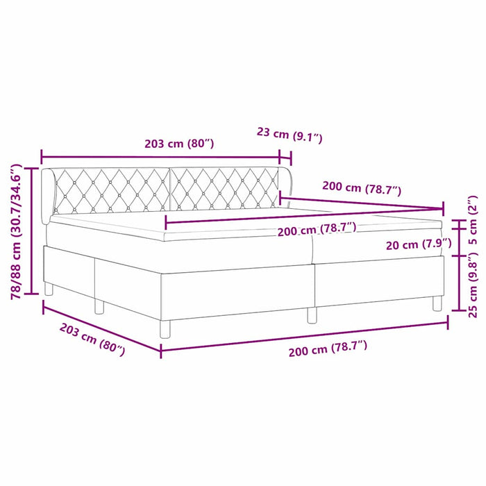 Pat cu arcuri cu saltea cu headboard Negru 200 x 200 cm Catifea - WALTI WALTI