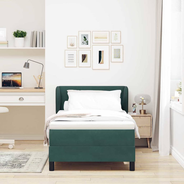 Pat cu arcuri cu headboard Verde închis 100 x 200 cm Catifea WALTI