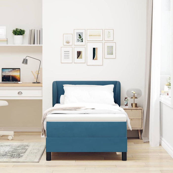 Pat cu arcuri cu headboard Albastru închis 100 x 200 cm Catifea WALTI