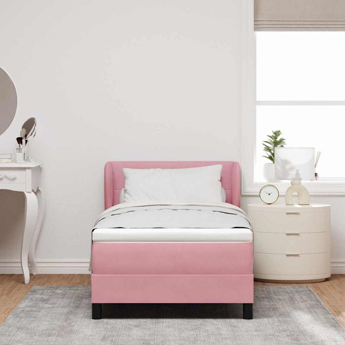 Pat cu arcuri cu headboard Roz 100 x 200 cm Catifea WALTI