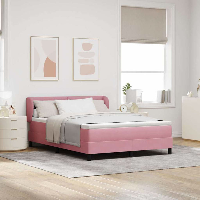 Pat cu arcuri cu saltea cu headboard Roz 140 x 200 cm Catifea - WALTI WALTI