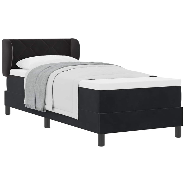 Pat cu arcuri cu saltea cu headboard Negru 80 x 200 cm Catifea - WALTI WALTI