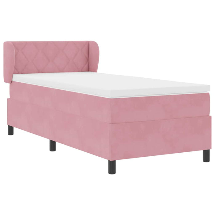Pat cu arcuri cu headboard Roz 90 x 190 cm Catifea WALTI