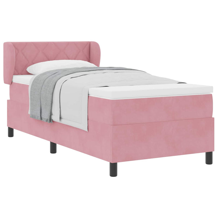 Pat cu arcuri cu headboard Roz 90 x 200 cm Catifea WALTI