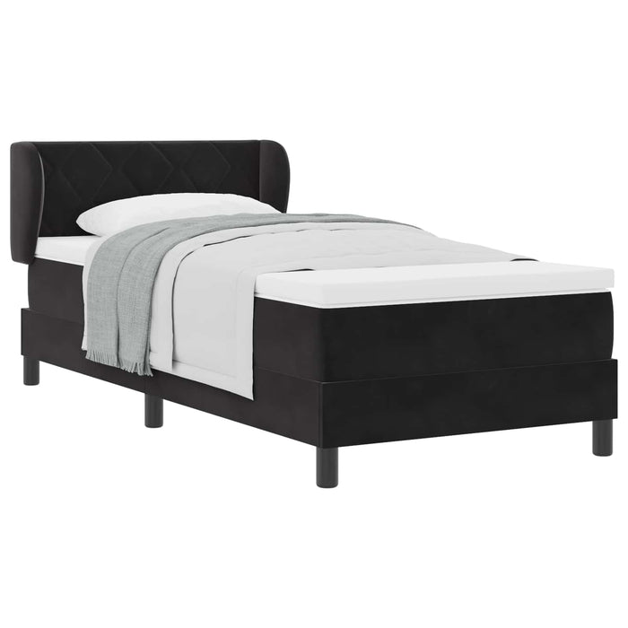 Pat cu arcuri cu saltea cu headboard Negru 100 x 200 cm Catifea - WALTI WALTI