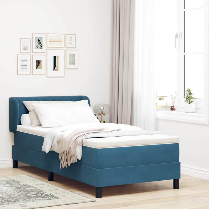 Pat cu arcuri cu headboard Albastru închis 100 x 200 cm Catifea WALTI