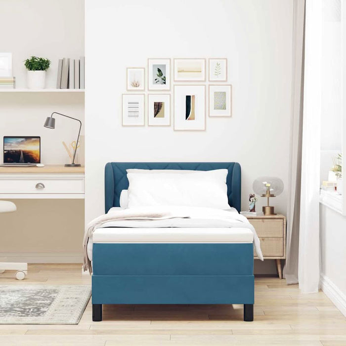 Pat cu arcuri cu headboard Albastru închis 100 x 200 cm Catifea WALTI