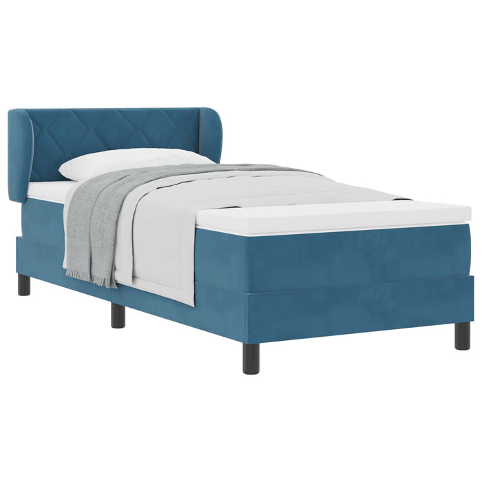 Pat cu arcuri cu headboard Albastru închis 100 x 200 cm Catifea WALTI